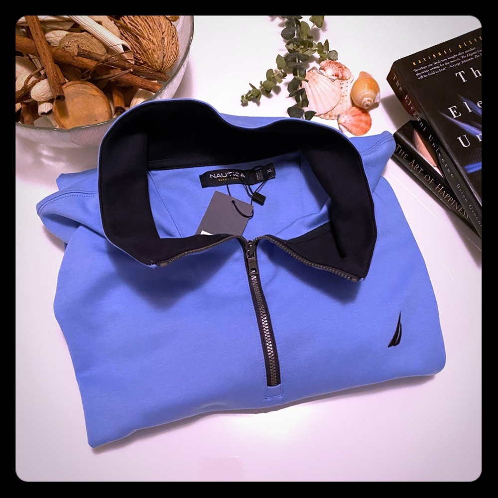 NAUTICA 100% Cotton 1/4 Zip Pullover XL Blue NWT